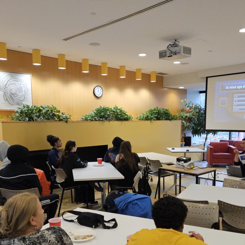 Students from Wandering Spirit School in Waters Lounge. 