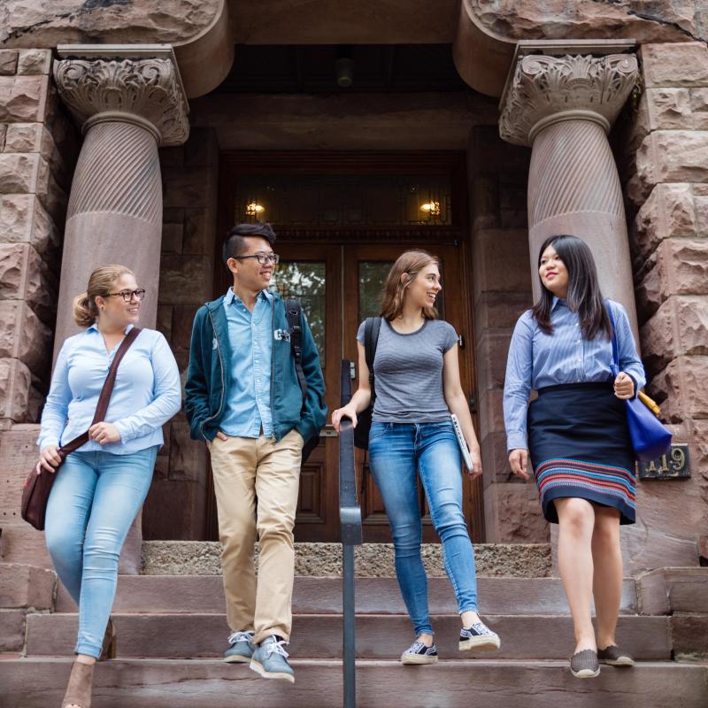 Students outside Woodsworth College at 119 St. George Street.