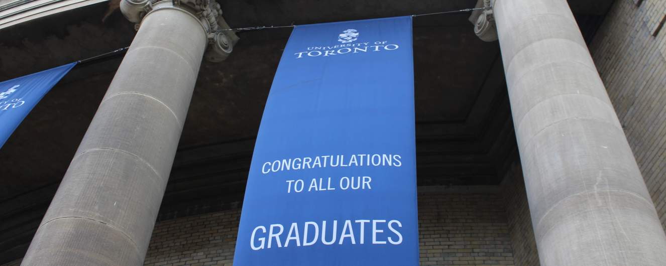 Congrats banner on convocation hall