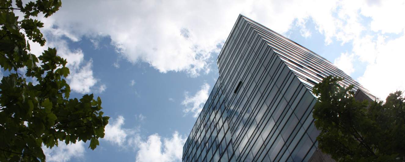 Photo of the residence tower from below.