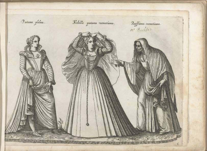 Bartolomeo Grassi's engraving of two prostitutes and a procuress from Veri ritratti... (1588). 