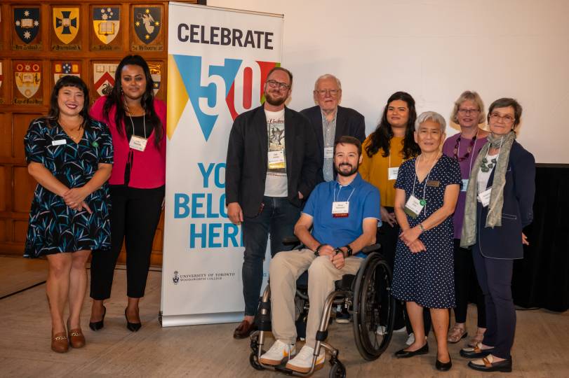 Speakers at the reunion, from left to right: Natasha Jesenak, Helen Tewolde, Zak Jones, David Nimmo, Beau Hayward, Kavery Bedar, Carol Chin, Cheryl Shook, Antoinette Handley.