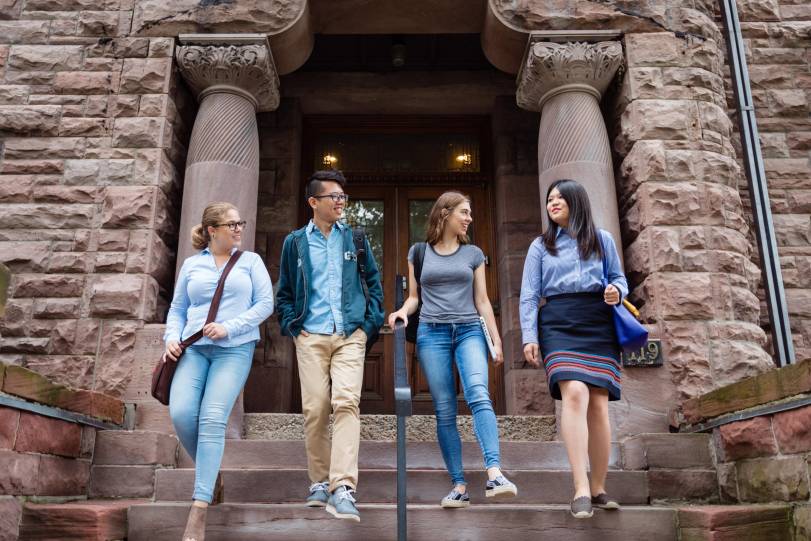 Students outside Woodsworth College at 119 St. George Street.