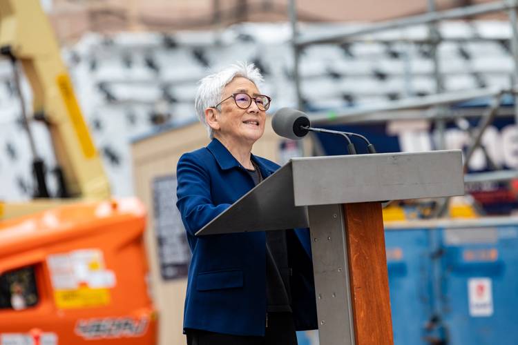 Principal Carol Chin delivers her remarks at the groundbreaking ceremony.